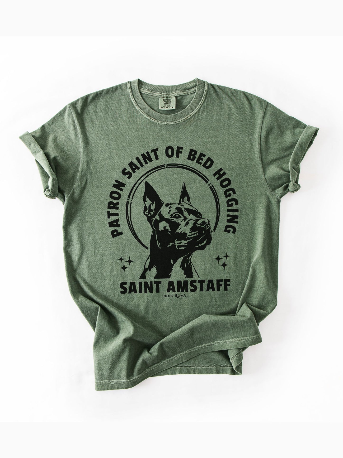 Patron Saint of Bed Hogging - American Staffordshire Tshirt