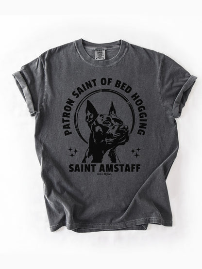 Patron Saint of Bed Hogging - American Staffordshire Tshirt