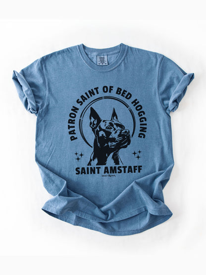 Patron Saint of Bed Hogging - American Staffordshire Tshirt