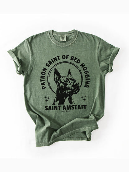 Patron Saint of Bed Hogging - American Staffordshire Tshirt