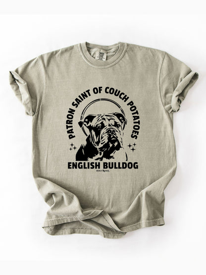 Patron Saint of Couch Potatoes - English Bulldog Tshirt