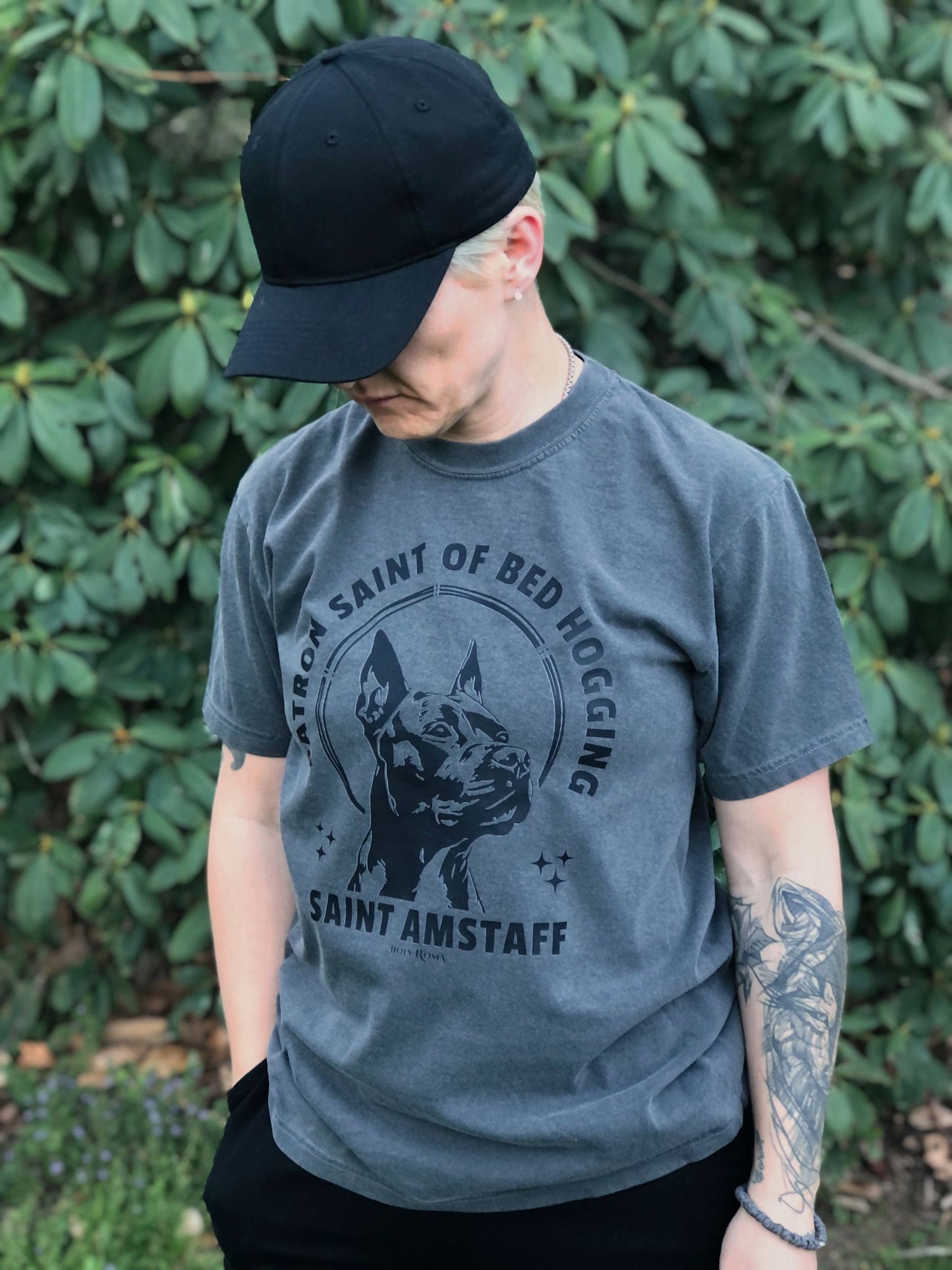 Patron Saint of Bed Hogging - American Staffordshire Tshirt